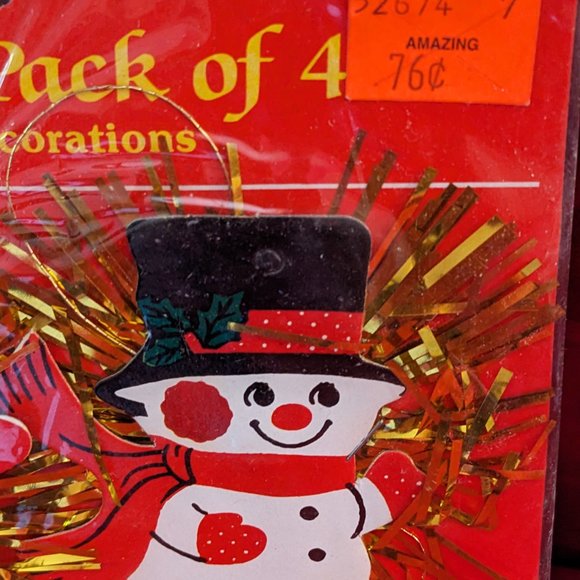 Unopened Package Of 4 Vtg Varied Gold Tinsel Cardboard Christmas Spray Ornament - Picture 4 of 5
